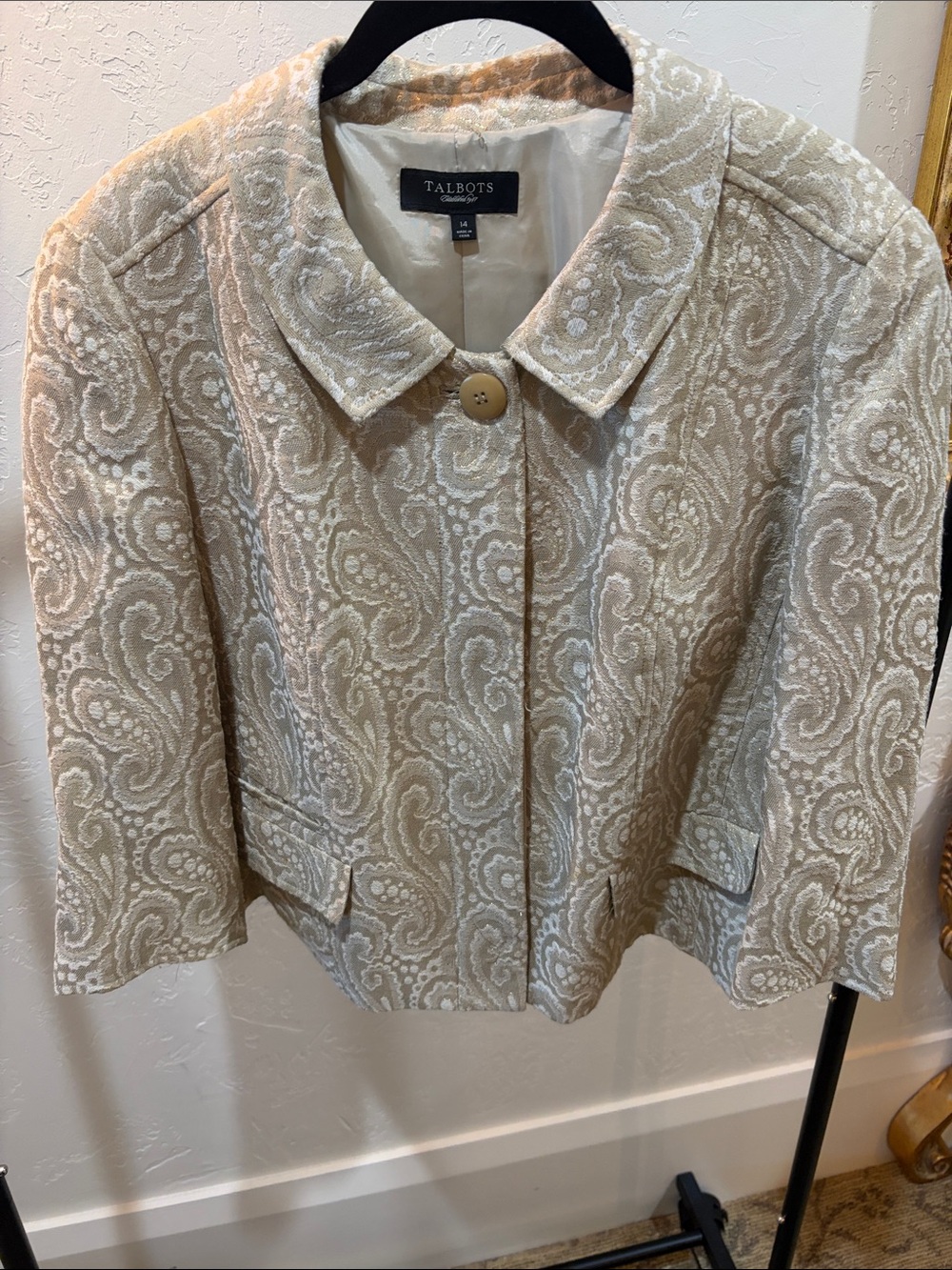 Talbots Cream and Beige Paisley Textured Jacket
